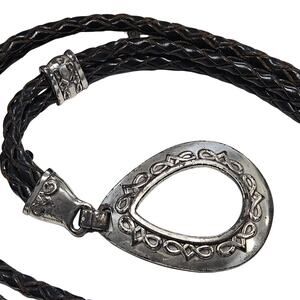 1990s Silver Brighton Western Lariat Double Braided Pull Through Leather Belt
